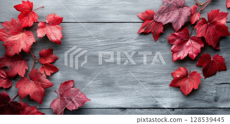 Vibrant Autumn Leaves on Concrete Background 128539445