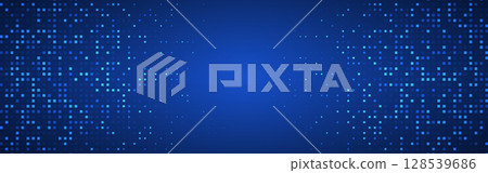 Tech background with glowing blue digital squares. Abstract futuristic pixels for data, science or modern technology concept. Minimal geometric background. Vector Illustration 128539686