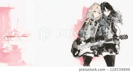 Girl strumming a guitar 128539899