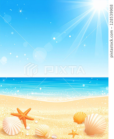 夏日海灘、沙灘和貝殼 夏日海灘、沙灘和貝殼 128539908