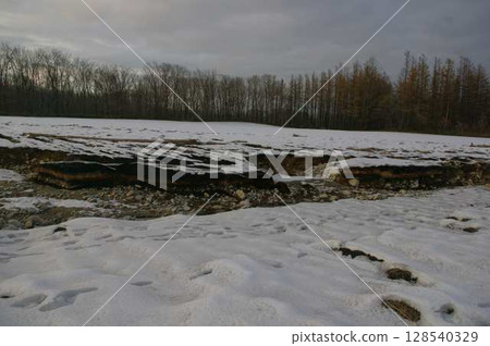 August 30, 2016 A large typhoon crossed Honshu, leaving scars on the fields of Tokachi Shimizu, Hokkaido 10 weeks later 128540329