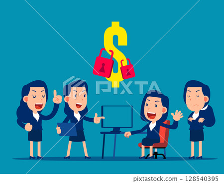 Money security or safety. Business lock money symbol 128540395