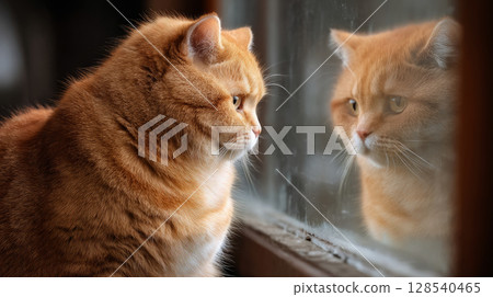 Domestic cat with signs of obesity thick belly and swollen fat muzzle. Sedentary lifestyle pet. Disease. Laziness. problems associated obesity due greater amount food treats we consume unhealthy diet 128540465