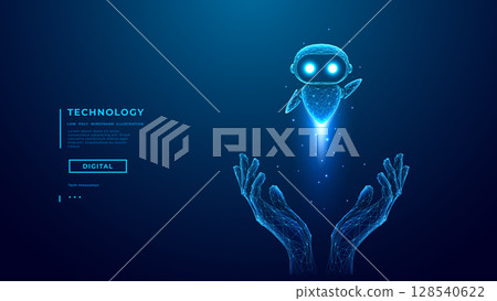AI Agent Concept. Technology AI Mascot in Abstract Human Palms. 128540622