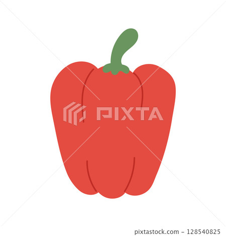 Bright red bell pepper with green stem and juicy look, great for food packaging, ingredient highlights, or vegetarian lifestyle visuals Bright red bell pepper with green stem and juicy look, great for food packaging, ingredient highlights, or vegetarian lifestyle visuals 128540825
