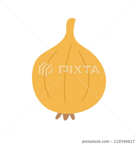 Bold yellow onion with layered shape and earthy roots, perfect for cooking tutorial covers, spice charts, or seasonal harvest illustrations 128540827