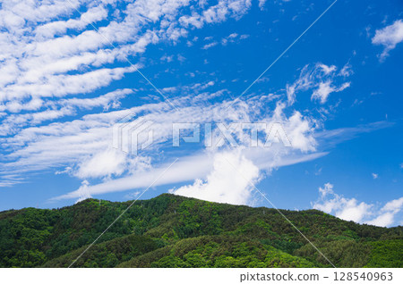 Flowing clouds, blue sky and mountains Flowing clouds, blue sky and mountains 128540963