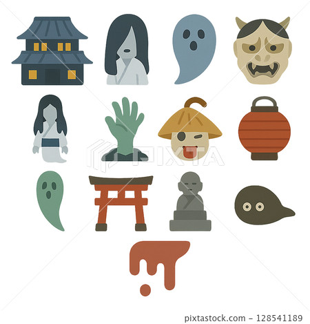 Japanese haunted house illustration set 128541189