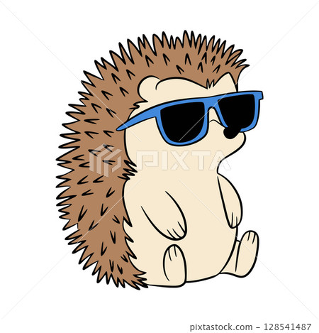 Cartoon Hedgehog Wearing Blue Sunglasses Cartoon Hedgehog Wearing Blue Sunglasses 128541487