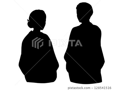 穿著日本服裝的男女的剪影插圖 穿著日本服裝的男女的剪影插圖 128541516