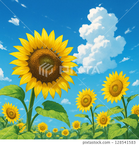 Sunflower blooming in summer sky 128541583