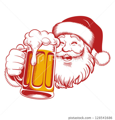 Santa Claus Holding Beer Mug and Smiling 128541686