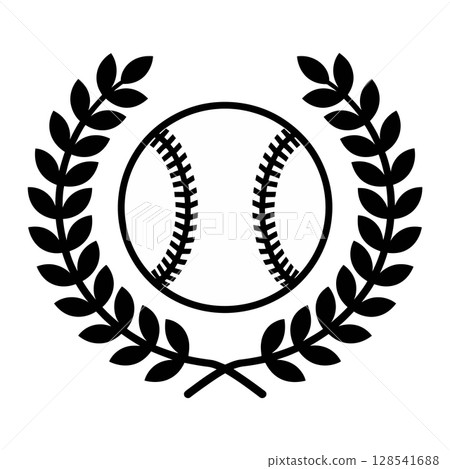 Black and White Baseball with Laurel Wreath Emblem Black and White Baseball with Laurel Wreath Emblem 128541688