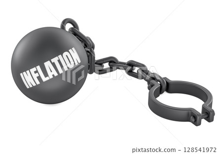 Inflation concept with black ball and chain. 3D rendering 128541972