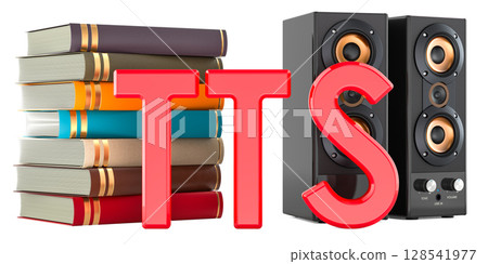 TTS text to speech concept with books and speakers. 3D rendering 128541977