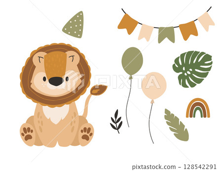 birthday baby lion boho clipart 128542291
