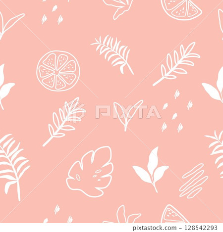 seamless vector pattern with lemons and leaves 128542293