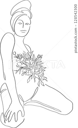 Mother and baby line art Mother and baby line art 128542300