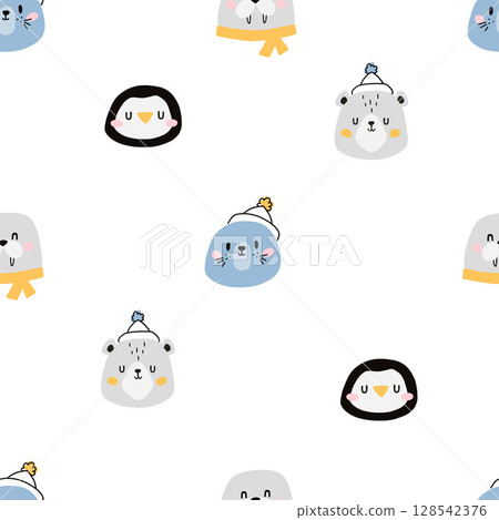 arctic baby animals vector pattern arctic baby animals vector pattern 128542376