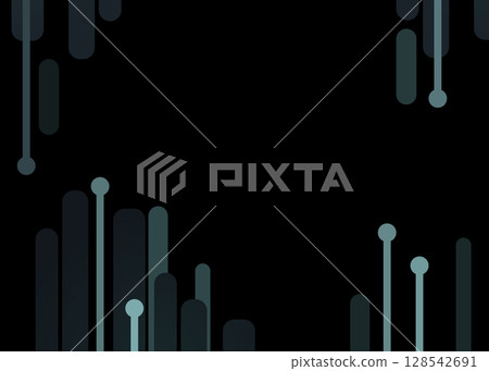 A digital abstract composition show vertical lines and circle in shade of blue and green against a black background, creating a modern and vibrant atmosphere. 128542691