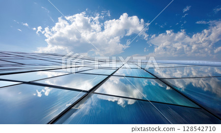 Photovoltaic solar power panel on blue sky ,green clean alternative energy. environmentally friendly. Clean energy and environment. 3D rendering 128542710