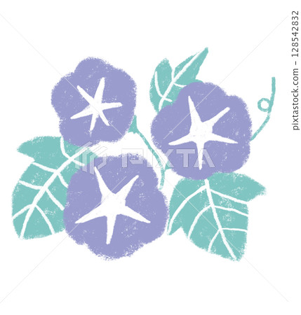 簡單的牽牛花插圖，蠟筆觸感，冷色調 128542832