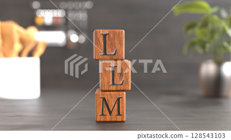 3D illustration of a wooden block with the letters LLM engraved on it 3D illustration of a wooden block with the letters LLM engraved on it 128543103