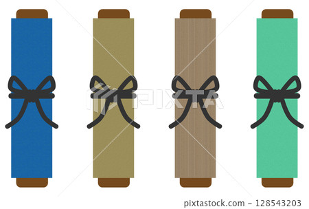 Illustration of scrolls containing historical Japanese texts and writings Illustration of scrolls containing historical Japanese texts and writings 128543203