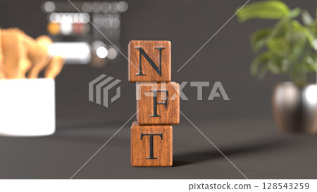 刻有「NFT」字樣的木塊的 3D 插圖 刻有「NFT」字樣的木塊的 3D 插圖 128543259