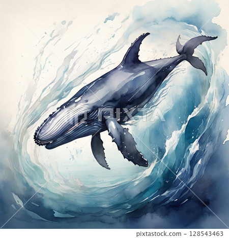 戲劇性的水彩鯨魚 戲劇性的水彩鯨魚 128543463