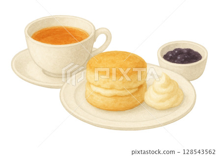 [下午茶時間] 茶和烤餅的插圖 128543562