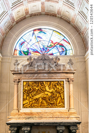Fatima, Portugal - Mar 10, 2025: Interior of Sanctuary of Fatima, Portugal. Basilica of Our Lady of the Rosary Fatima, Portugal - Mar 10, 2025: Interior of Sanctuary of Fatima, Portugal. Basilica of Our Lady of the Rosary 128543644