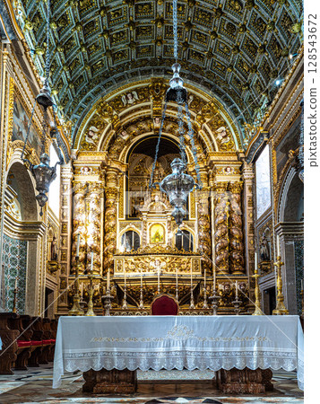 Nazare,Portugal - Mar 13, 2025: Interior and magnificent azulejo tiling in Santuario de Nossa Senhora da Nazare,Portugal Nazare,Portugal - Mar 13, 2025: Interior and magnificent azulejo tiling in Santuario de Nossa Senhora da Nazare,Portugal 128543672