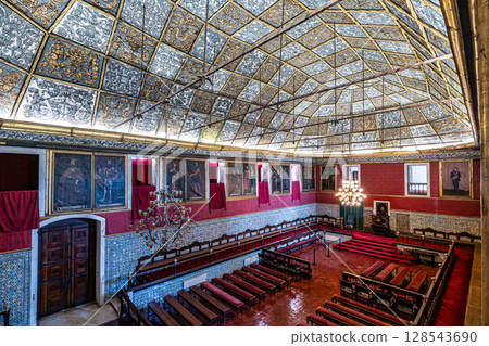Coimbra , Portugal - Mar 14, 2025: Great hall of Acts, Sala grande dos actos in the University of Coimbra, Portugal 128543690