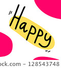 Doodle lettering Happy. Hand drawn Fun text 128543748