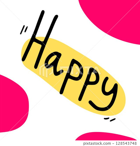 Doodle lettering Happy. Hand drawn Fun text 128543748