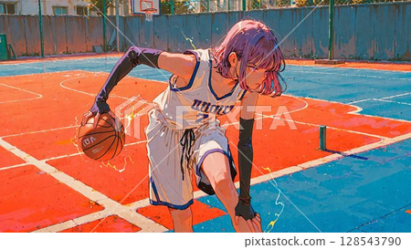 Girl playing basketball 128543790