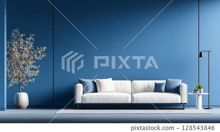 White sofa floor lamp on blue background 128543846
