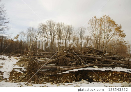 August 30, 2016 A large typhoon crossed Honshu, leaving scars on the unpacking site in Tokachi Shimizu, Hokkaido 10 weeks later 128543852