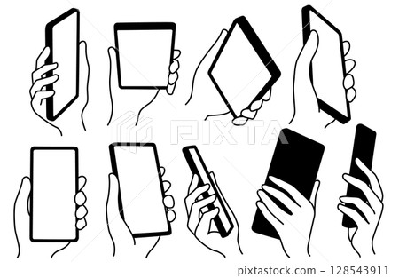 向量圖組從不同角度握著智慧型手機的手 128543911