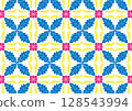 A vibrant pattern of stylized flowers and leaves 128543994