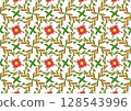 A vibrant pattern of stylized flowers and leaves 128543996