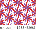 A vibrant pattern of stylized flowers and leaves 128543998