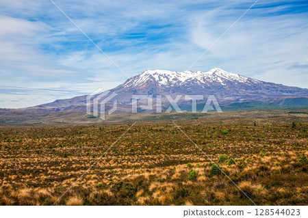 Snow capped Mount Ruapehu volcano in New Zealand Snow capped Mount Ruapehu volcano in New Zealand 128544023