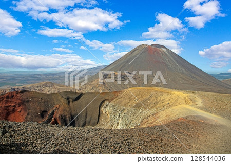 Close up of Mount Ngauruhoe colorful slope Close up of Mount Ngauruhoe colorful slope 128544036