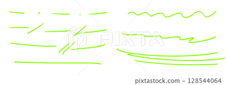 Set of hand-drawn neon yellow-green underlines and accent lines with marker 128544064