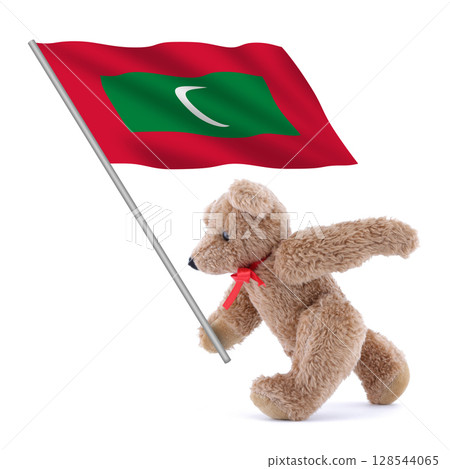 Maldives flag being carried by a cute teddy bear 128544065