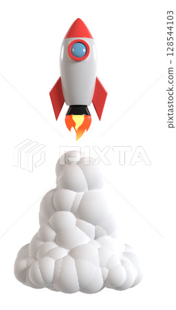 火箭發射時冒出煙霧的 3D 插圖 火箭發射時冒出煙霧的 3D 插圖 128544103
