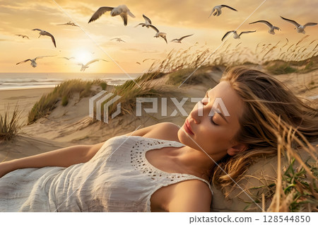 beautiful blonde woman in bikini on beach beautiful blonde woman in bikini on beach 128544850