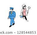 一名清潔女工和一名保全人員的全身向量插圖 128544853